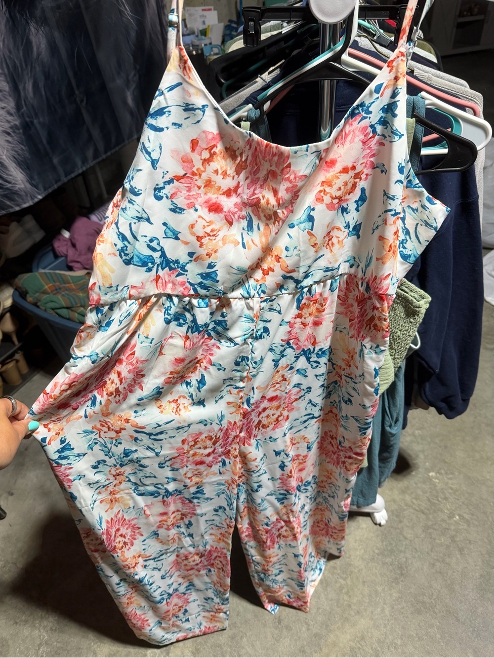 Floral Romper White & Blue XL